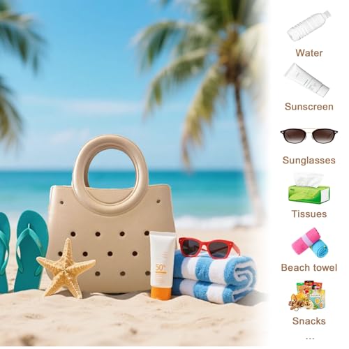 Small Rubber Beach Bag - Simple Modern EVA Beach Bag - Waterproof/Washable/Lightweight/Durable - for Beach, Boat, and Pool Activities Use Beach Rubber Tote Bag,Black3