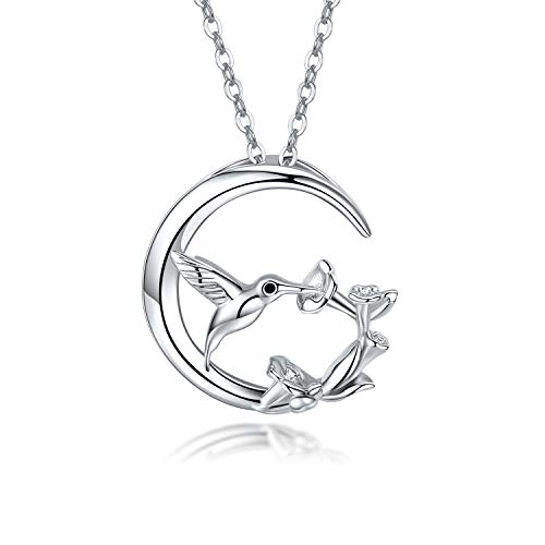 Hummingbird Necklace S925 Sterling Silver Jewelry Hummingbirds Gift for Women(Moon)