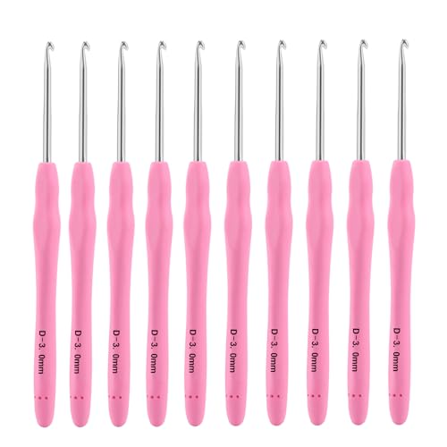 Image of Vodiye 10PCS Crochet Hooks, Professional Extra Long 3.0mm, Ergonomic Handle, Crochet Needle for Beginners and Experienced Lovers