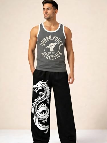 Tedwoods Men’s Dragon Print Baggy Pants Black - Image 5