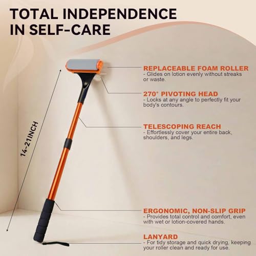ETbyto Lotion Applicator for Back & Body - Extendable up to 21.5\" Back Lotion Applicator with 3 Roller and 2 Finger caps for Back self, Lotion Stick & Sunscreen Applicator for Skin Cream, Oils & More - Thumbnail 2