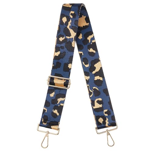 Image of uxcell Purse Strap Replacement, 31-51inch Adjustable Polyester Leopard 2inch Wide Crossbody Shoulder Strap for Handbag Guitar(Dark Blue, Gold Buckle)