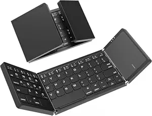 Foldable Bluetooth Keyboard with Touchpad, Portable Wireless Keyboard, Rechargeable Full Size Ultra Slim Pocket Folding Keyboard for Android, Windows, iOS, Tablet & Laptop, Keyboards, Black, 1 Pcs
