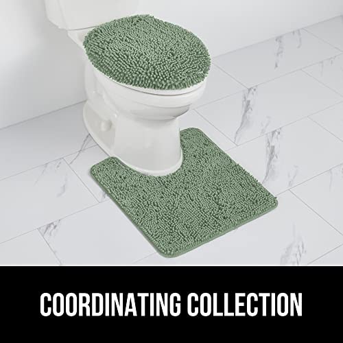 Image of Gorilla Grip Original Shag Chenille Bathroom Toilet Lid Cover, 19.5 x 18.5 Inches Large Size, Machine Washable, Ultra Soft Plush Fabric Covers, Fits Most Size Toilet Lids for Bathroom, Sage Green