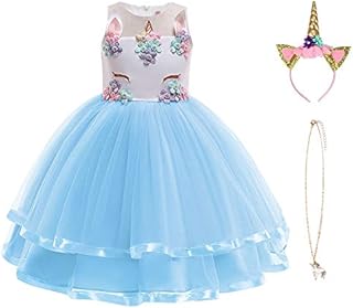 URAQT Unicorn Costume, Princess Unicorn Dress Fancy Dress with Necklace, Headband for Kids & Toddlers Birthday/Cosplay/Hallween Party,Purple 120CM