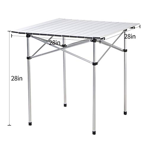 Deanurs Folding Tables Camping Roll Up Aluminum Portable Square Table For Outdoor Hiking Picnic,28" X 28" W/Carry Bag,Silver #TOP3