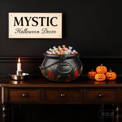 7 Inch Red Flame Witch Cauldron Halloween Candy Bucket for Party Decor - image 5