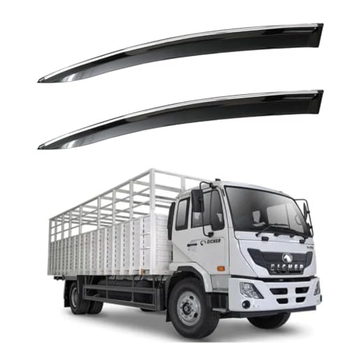 Image of CAR SAAZ Unbreakable Chrome Smoke Door Visor for Eicher, Vehicle Specific Fit, Sun Rain Wind Deflector, Chrome Strip, Set of 2