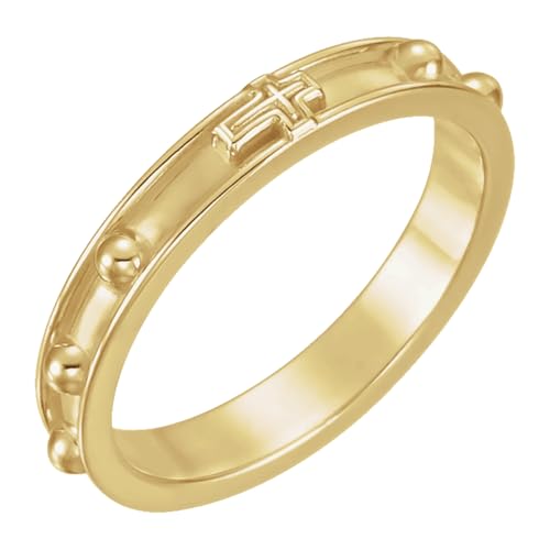 14k Yellow Gold 3.20mm Rosary Ring – Faith-Inspired Elegant Jewelry for Men & Women, Ideal Religious Accessory, Unisex Prayer Ring