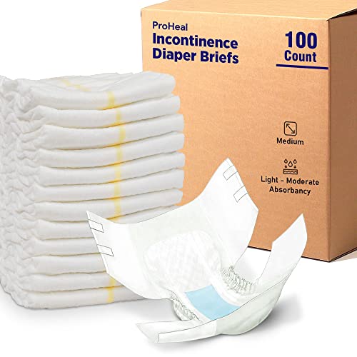 Adult Diapers Incontinence Briefs Medium, 100 Pack Case - for Men and Women - Quilted Moisture and Odor Lock - Light-Moderate Absorbency, Secure Fit Refastenable Tabs, Elastic Gathers