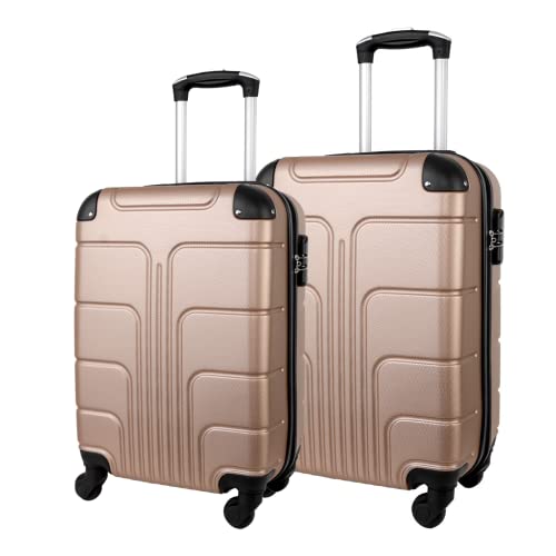 Kit Com 2 Malas de Viagem Para Bordo Fibra Rígida ABS Rodas 360° Cor:Ouro