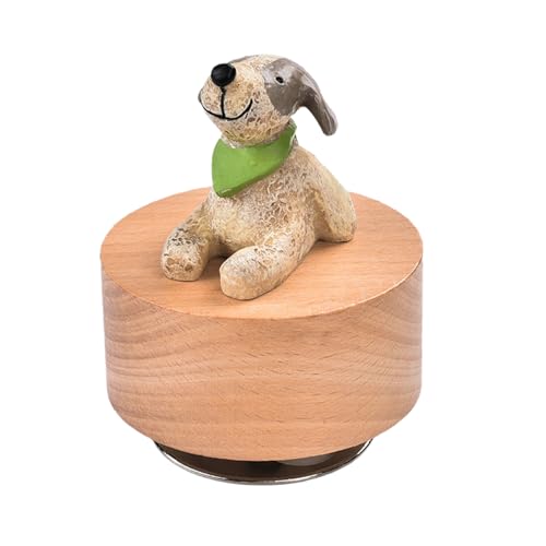 Avejjbaey Caja musical de madera con figura de animal giratoria, caja de música mecánica para exhibición en casa y fiesta de cumpleaños, regalo de manivela