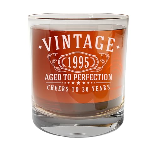 Vintage 1995 Etched Whiskey Glass - 30th Birthday Gifts for Men - Cheers to 30 Years old - 30th Birthday Decorations for Men - Scotch Bourbon Him Dad Women Anniversary Retirement 1.0