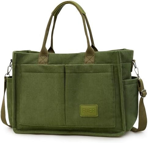 Keyck Handtas Dames Corduroy Schoudertas Dames Medium Tote Bag met Ritssluiting, Crossbody Bag Dames Shopper Bag Handtas Schoudertassen voor Werk Kantoor Reizen Winkelen School (Groen
