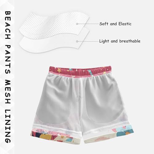 Pigsaly Boys Swim Trunks Unicorn Design Flowers Boys Board Shorts Swimsuit Swimwear Summer Bathing Suit 4T4