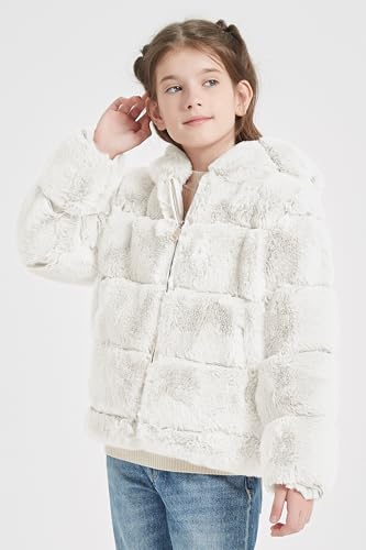 Image of Giolshon Girls Faux Fur Fleece Jacket Sherpa Fuzzy Hoodie Winter Coat with Full Zip Fluffy Outerwear 2169