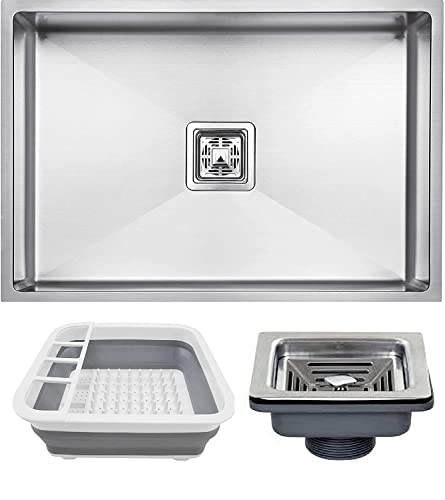 Image of EVANEX Handmade Single Bowl Kitchen Sink - 24x18x10 inches|304 Stainless Steel Sink with Matte Finish| Kitchen Sink Including Coupling, Waste Pipe & Silicon Basket|Sink for Kitchen Basin