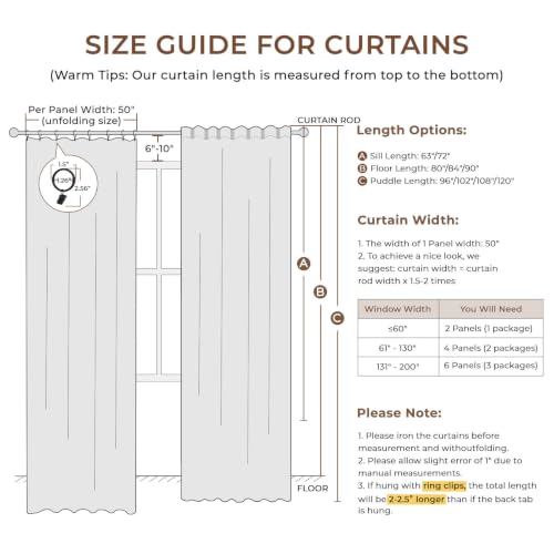 Image of INOVADAY 100% Blackout Curtains for Bedroom, Light Cream Black Out Curtains 96 Inch Long, Clip Rings Linen Blackout Drapes, Thermal Insulated Room Darkening for Living Room, 2 Panels - W50xL96