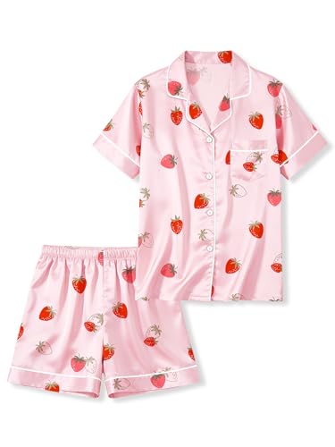 LANKMEI Girls & Boys Satin 2Pcs Short Sleeve Pajamas Set | Luxury Silky Breathable & Soft Button Top & Shorts Set Elastic Waist Ideal for sleepovers summertravel & daily comfort product thumbnail 16