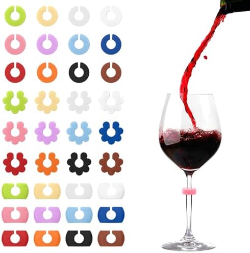 VICDUEKG 36Pcs Wine Glass Charms Tags, Colorful Silicone Drink Markers For Bar Party
