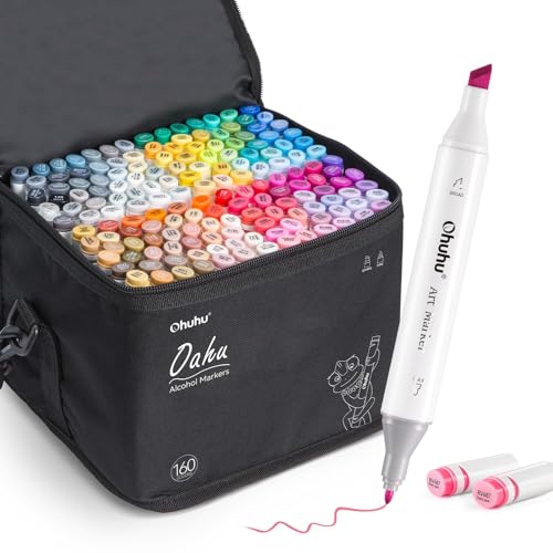 Image of Ohuhu Alcohol Markers - Double Tipped Art Marker Set for Artist Illustration -160 Colors- Chisel & Fine Dual Tips- Oahu of Ohuhu Markers - Refillable