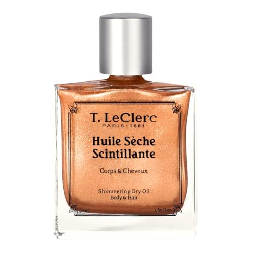 T.LeClerc – Schimmerndes Trockenöl Körper, Gesicht & Haare – 50 ml – Feuchtigkeitsspendendes und Illuminierendes Öl – Nicht fettendes Glitzer-Finish – Duftendes Öl mit Frangipani-Blüte – Vegan