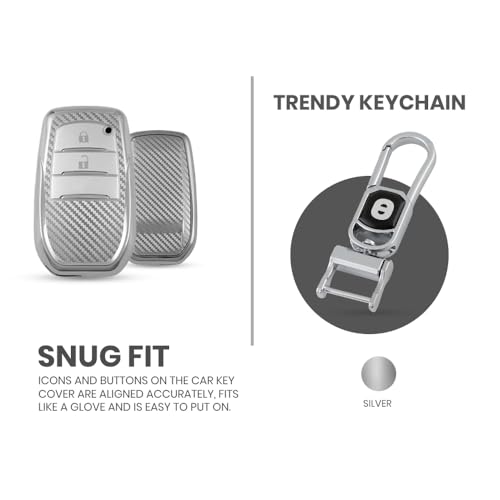 Image of keyzone Silverstar TPU Key Cover with Keychain, Compatible with Toyota Innova Crysta, Innova HyCross, Hilux 2-Button Smart Key (Silver)