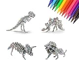 Puzzle 3D à colorier et à construire avec 4 animaux - Favorise l'art et l'artisanat pour filles et garçons 6 7 8 9 10 11 12 ans - Kit de Do-it-Yourself - Lot de 4 marqueurs - Animaux 3D