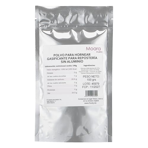 MOARA Impulsor para Repostería | Polvo de Hornear Sin Aluminio, Sin Gluten, Vegano, 60% Menos Sodio, Apto Celíacos | Doypack con cierre Zip 100 g