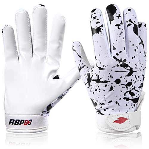Rspgo Kids Football Gloves Youth Enhanced Grip Silicone Wide Receiver Gloves,Friesian Cattle M/L #TOP28