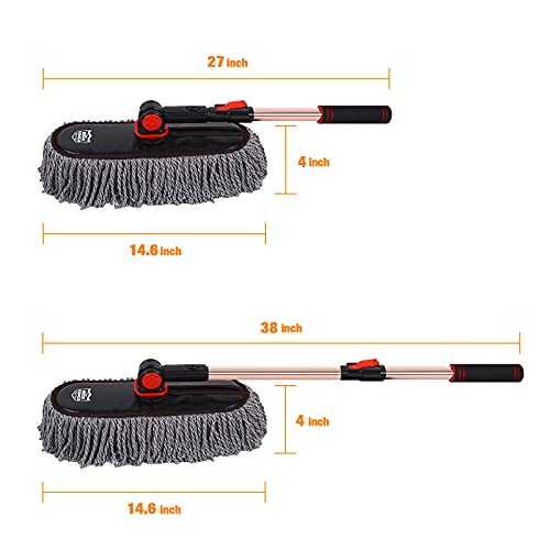 RIDE KINGS Car Dust Brush Set, Extendable Handle, Large and Small Car Brushes Remove Dust Exterior Interior of Cars and Trucks. Multifunctional Dust Collector, Microfiber,Non-Scratches, 2-Pack