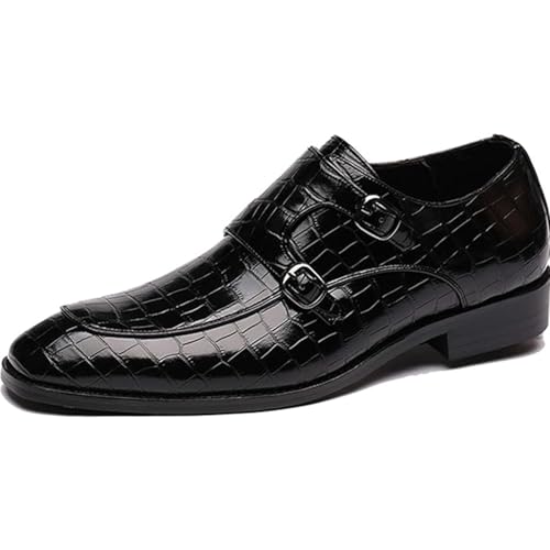 Mens Double Monk Strap Slip On Dress Loafers Leather Oxford Formal Business Casual Comfortable Wedding Shoes