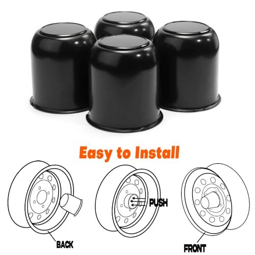 Gtownworks 4Pcs 3.19 Inch Wheel Center Caps Fit 3.19" Center Bore Truck Trailer Rv Suv Wheels Rims, Carbon Steel Black Push Through Hub Covers #TOP4