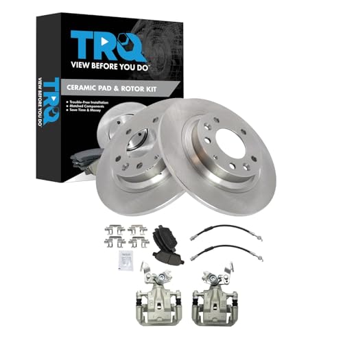 Image of TRQ Rear Brake Pad and Rotor Set Ceramic Rotors Calipers Compatible with 2009-2013 Mazda 6