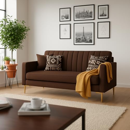 Image of 2 Seater Velum Fabric Sofa Set for Living Room, Modern Design with High Density Foam, Solid Wood Frame, Ergonomic Comfortable Seating for Home & Office (Dark Brown, 2 Seater) | Soft foam comfort, Strong wood frame