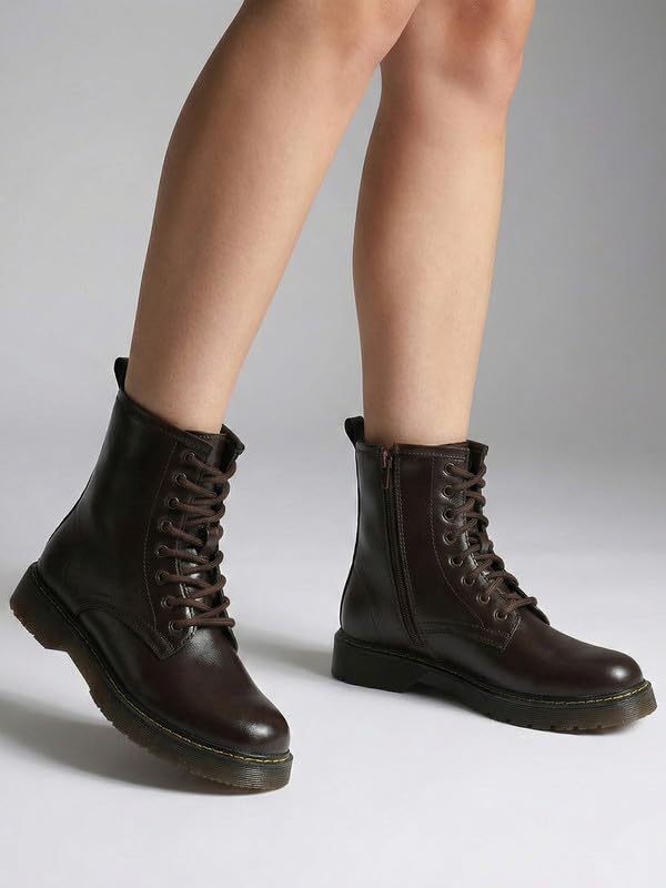 Image of FAUSTO Women's Classic High Ankle 8-Eye Lace Up Casual Long Boots For Travelling|Trekking|Winter