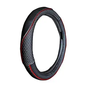 Universal Hub Discover The differenceLeather Car Steering Wheel Cover for Brezza 2020 (Black Crock)