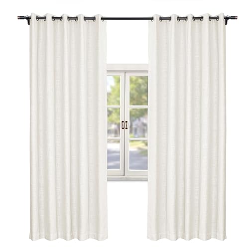 Macochico Natural Linen Blackout Curtain 63 Inches Length Grommet Noise Reducing Curtains for Window, Light Filtering Linen Curtains Drapery Panels,Beige White,50W x 63L,1 Panel