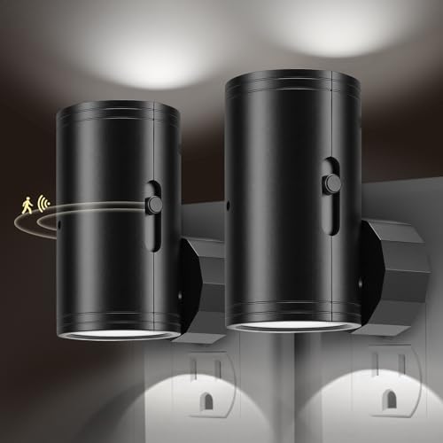 Image of TSEXES Night Light Plug in Wall with Motion Sensor,5000K Daylight, 2 Pack | Motion Activated & Dusk to Dawn Sensor,Dimmbale, 5-300LM Adjustable Brightness, For Kitchen, Hallway, Bedroom, Stairs