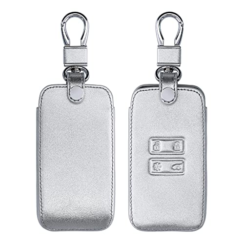 kwmobile カーキー 保護カバー 対応: Renault 4-ボタン 車のキー Smart Key - スマートキー キーケース 鍵ケース PUレザー - シルバー
