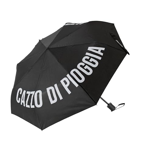 FISURA – Paraguas plegable original “cazzo di pioggia” negro. Paraguas mujer pequeño automático. Tamaño de viaje. Resistente al viento. 96 cm de diámetro abierto.