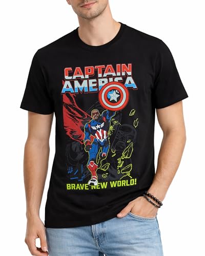 Marvel Mens Graphic T-Shirts - Avengers Spiderman Captain America Short Sleeve Crewneck Graphic Tee Shirt for Men (S-XL), Size Large, Black Captain America