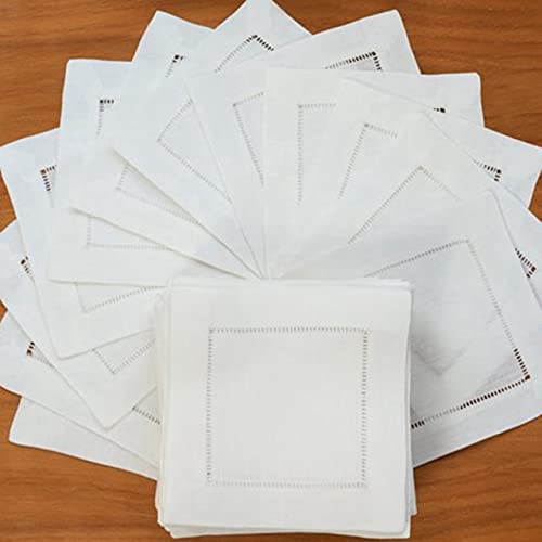 Serviettes de table lin coton 20x20cm lavables finitions ajourées