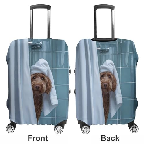 Bath Labradoodle Travel Luggage Cover for Suitcase 19-32 Inches Elastic Washable Baggage Protector3