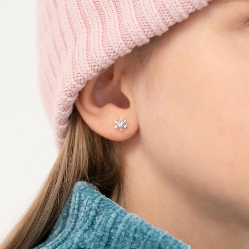 925 Sterling Silver Icy Snowflake Screw Back Earrings For Little Girls - Fun Holiday Screw Back Earrings - Festive Christmas Screw Back Earrings For Kids3