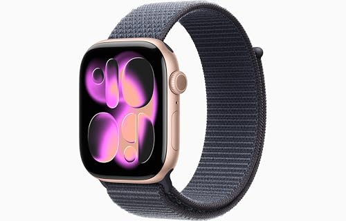 Image of Apple Watch Series 11 [GPS, 46mm] Rose Gold Aluminum Case with Anchor Blue Sport Loop Band, One Size (Renewed)
