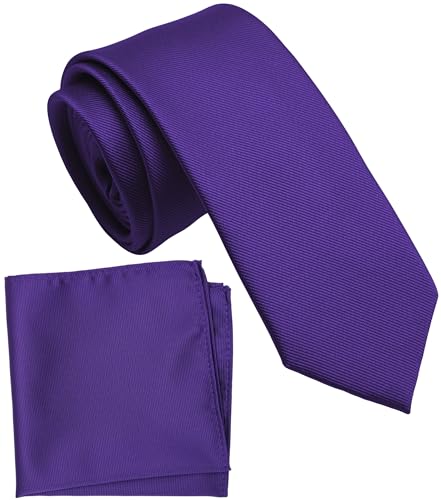 Image of Boy's Solid Tie with Pocket Square Set, Regular Necktie for Children and Kids, Self-Tied