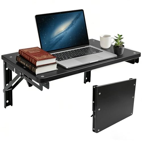 CASDUCT Table Murale Pliante, 55 x 30 cm, en Bois, Pliable, idéale pour Le Salon, la Chambre, la buanderie, la Cuisine ou Le Garage, Gain de Place,Noir