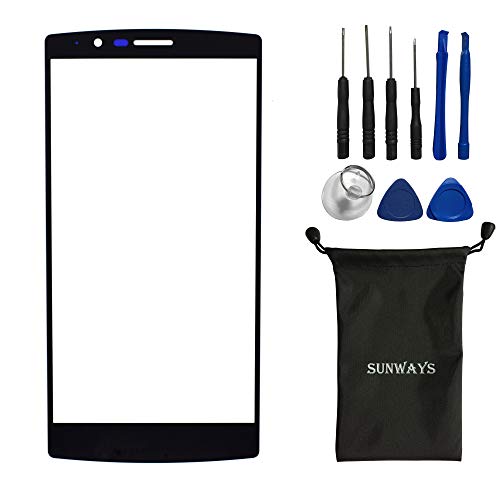 sunways Outer Glass Lens Screen Replacement for LG G4 H810 H811 H815 VS986 LS991 F500L with Device Opening Tools(Black)