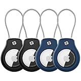 Apple AirTagケース対応、ワイヤーケーブル付きAirtagキーチェーンロックケース4個パック、荷物/キーリング/車のキー/バックパック用の超安全防水AirTagホルダー